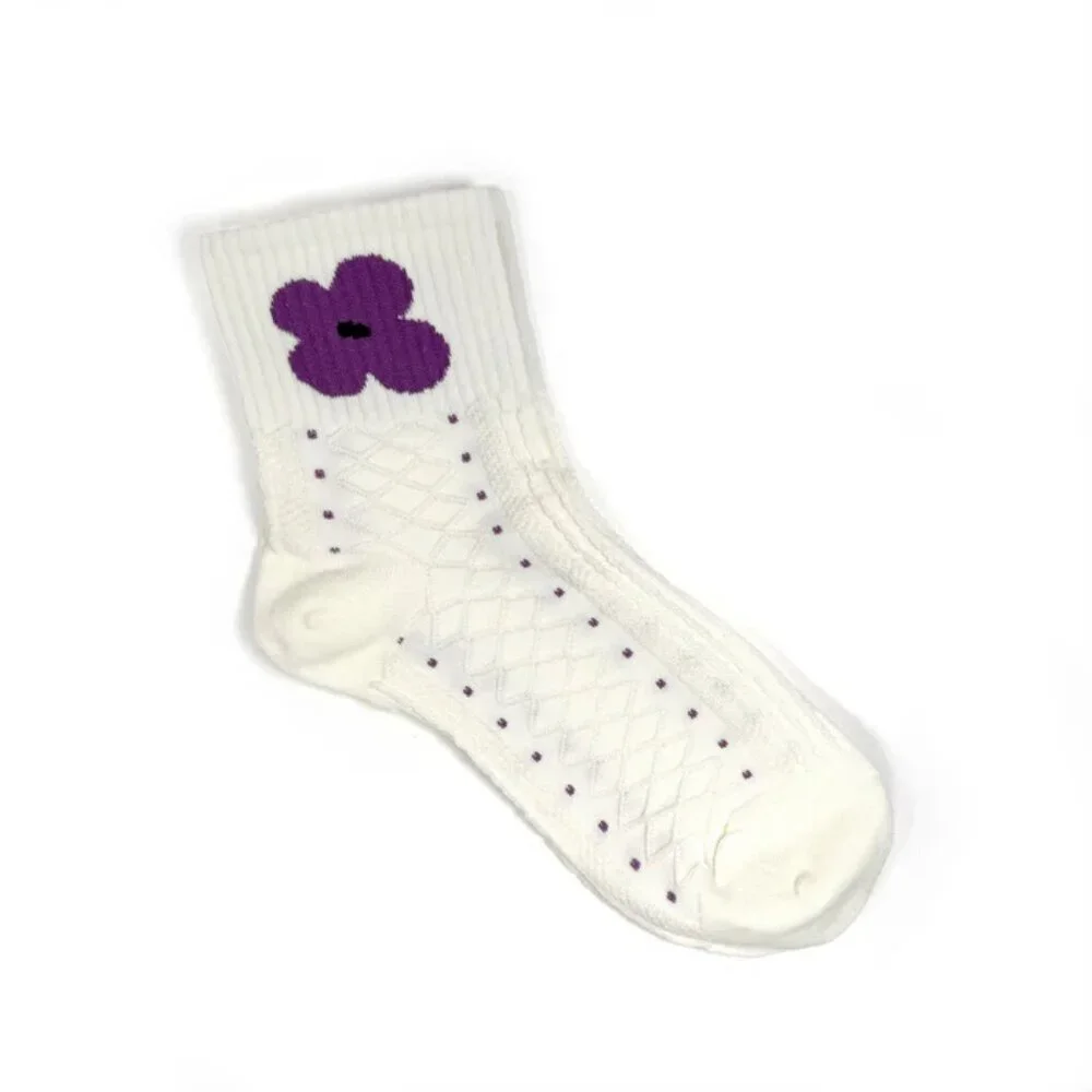 NWT Dolores Purple Pansy Lattice Crew Socks